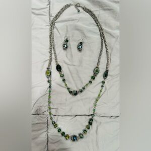 Australian Green Crystal, Necklace and Earring set.